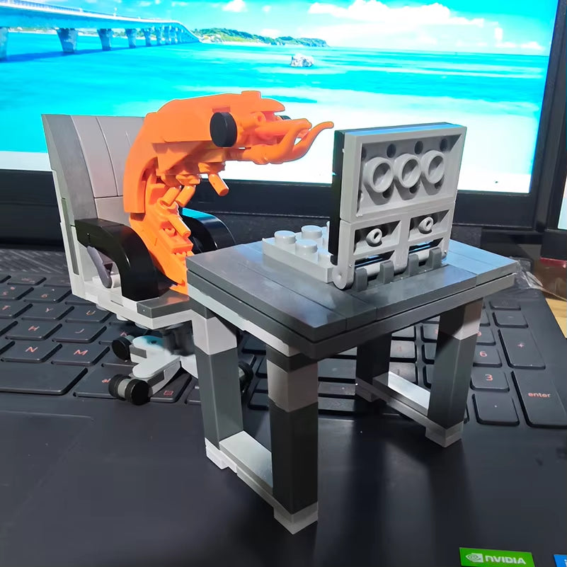 MOC Building Block Shrimp Model Figurines, Puzzle Assembly, Boys and Girls Randomly Mixing, Internet Celebrity Creative Parodies